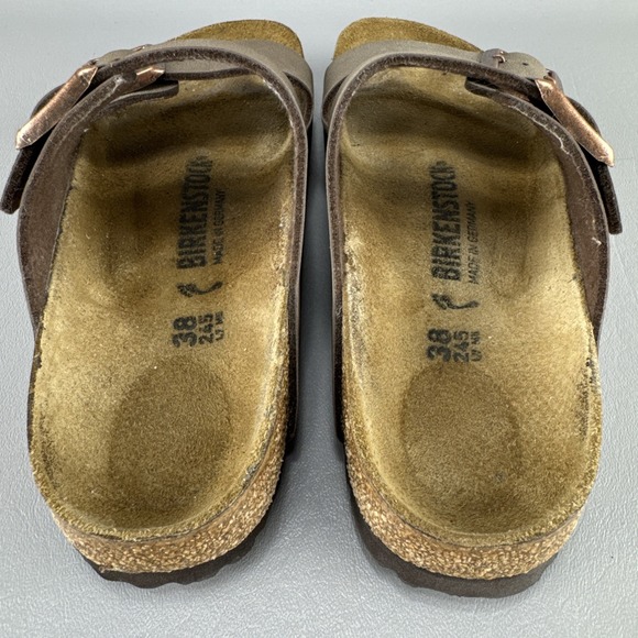 Birkenstock Arizona Sandals Shoes Womens 7 Mocha Leather Buckle Minimalist Slide - Picture 7 of 10